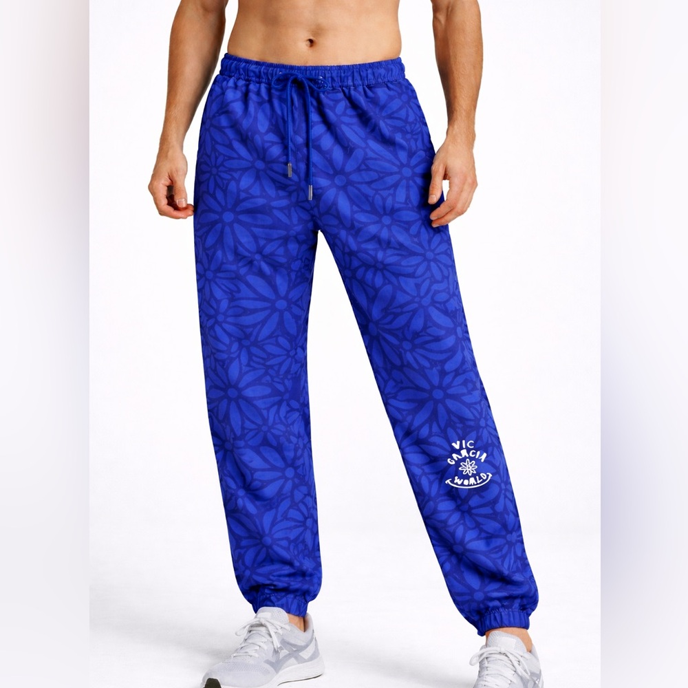 Vic Garcia World Blue Flower Print Joggers track pants men’s‎ size Medium NWT